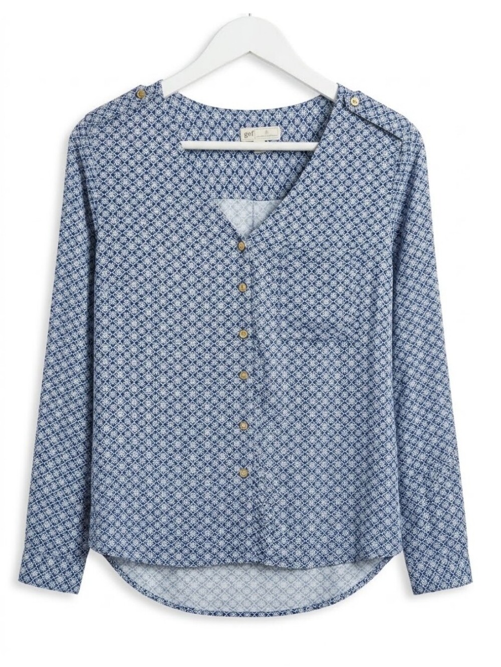 GEF Blue Printed Button-Front Blouse Size M